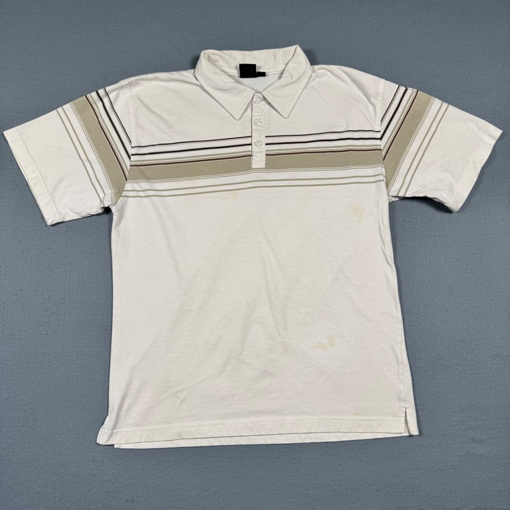 Burnside Polo Shirt Mens Medium White Striped Short Sleeve Y2K Skater Casual M
